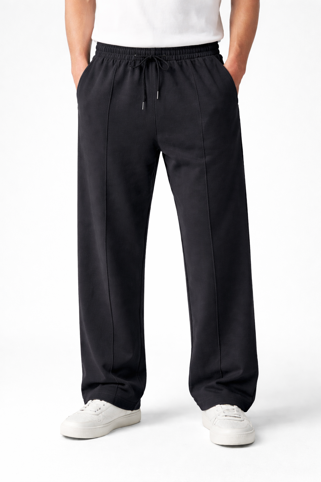 Relaxed Fit Baggy Trousers with Drawstring Waist & Front Stitch Lining