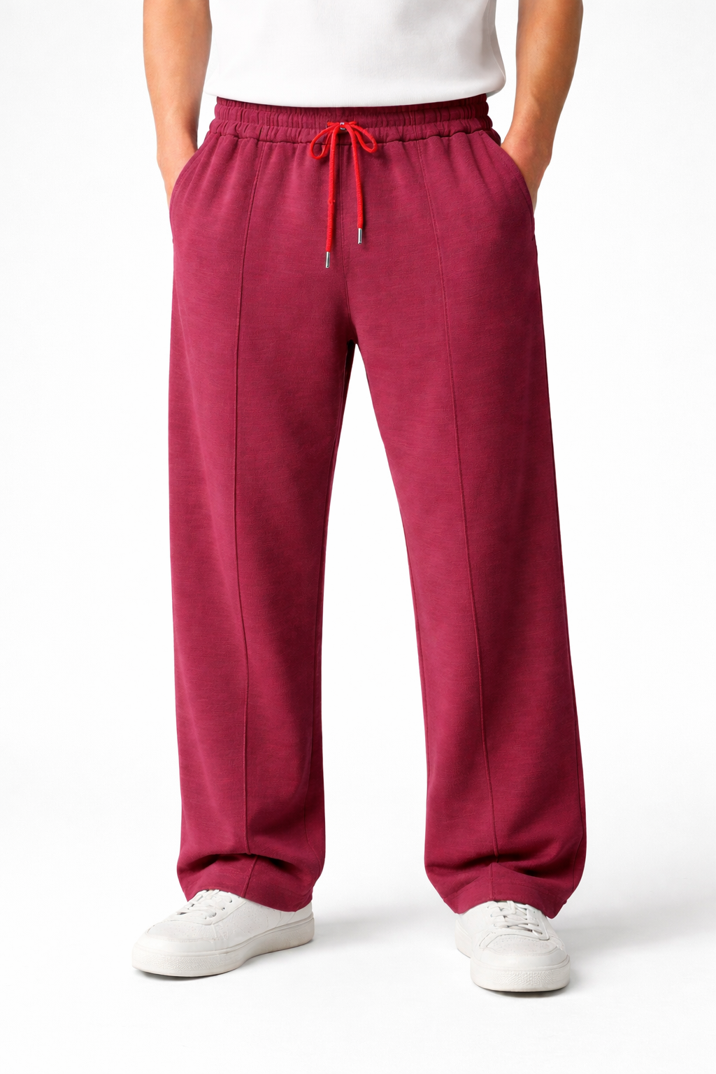 Relaxed Fit Baggy Trousers with Drawstring Waist & Front Stitch Lining