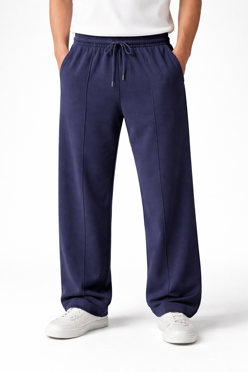 Relaxed Fit Baggy Trousers with Drawstring Waist & Front Stitch Lining