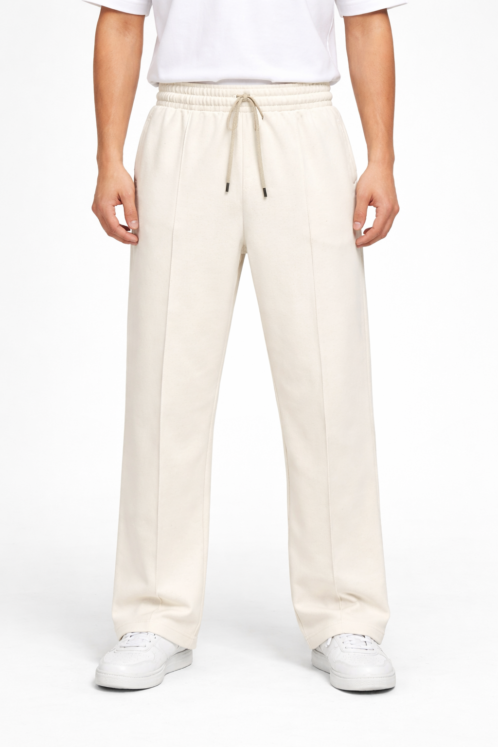 Relaxed Fit Baggy Trousers with Drawstring Waist & Front Stitch Lining