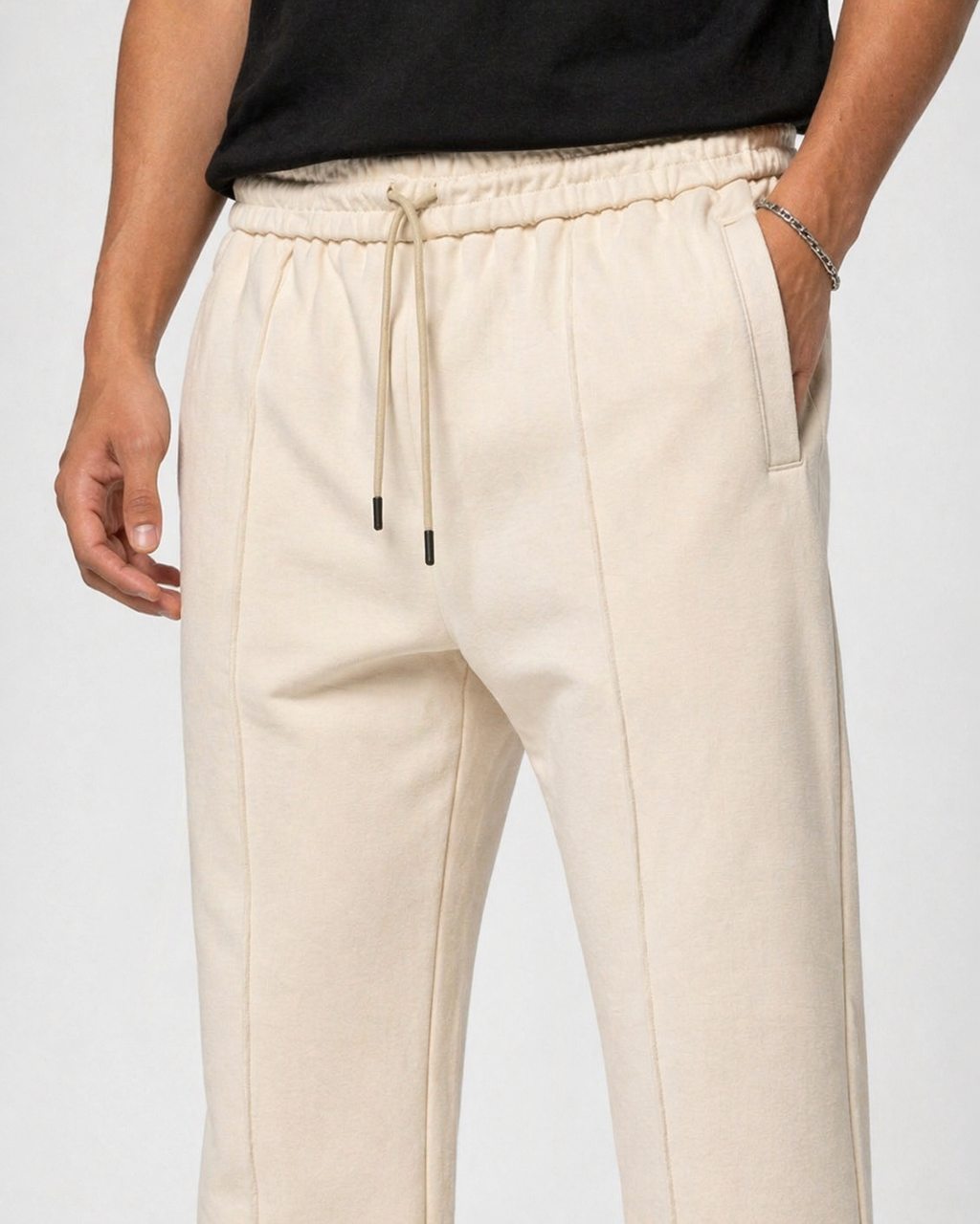 Relaxed Fit Baggy Trousers with Drawstring Waist & Front Stitch Lining