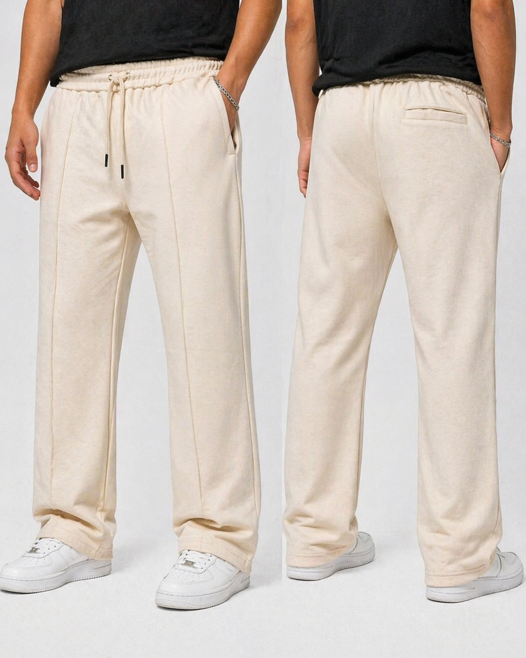 Relaxed Fit Baggy Trousers with Drawstring Waist & Front Stitch Lining