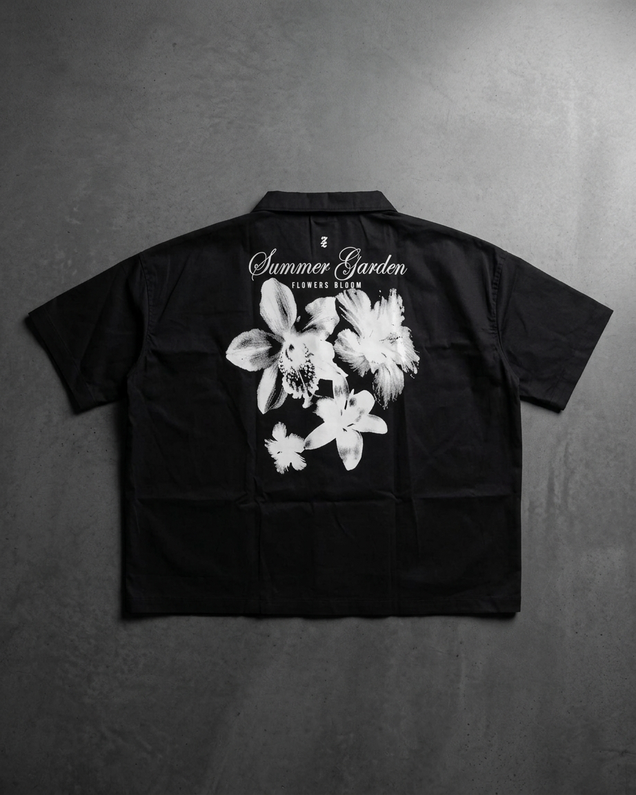 SUMMER GARDEN Cuban Collar Shirt | Floral Graphic Button-Down