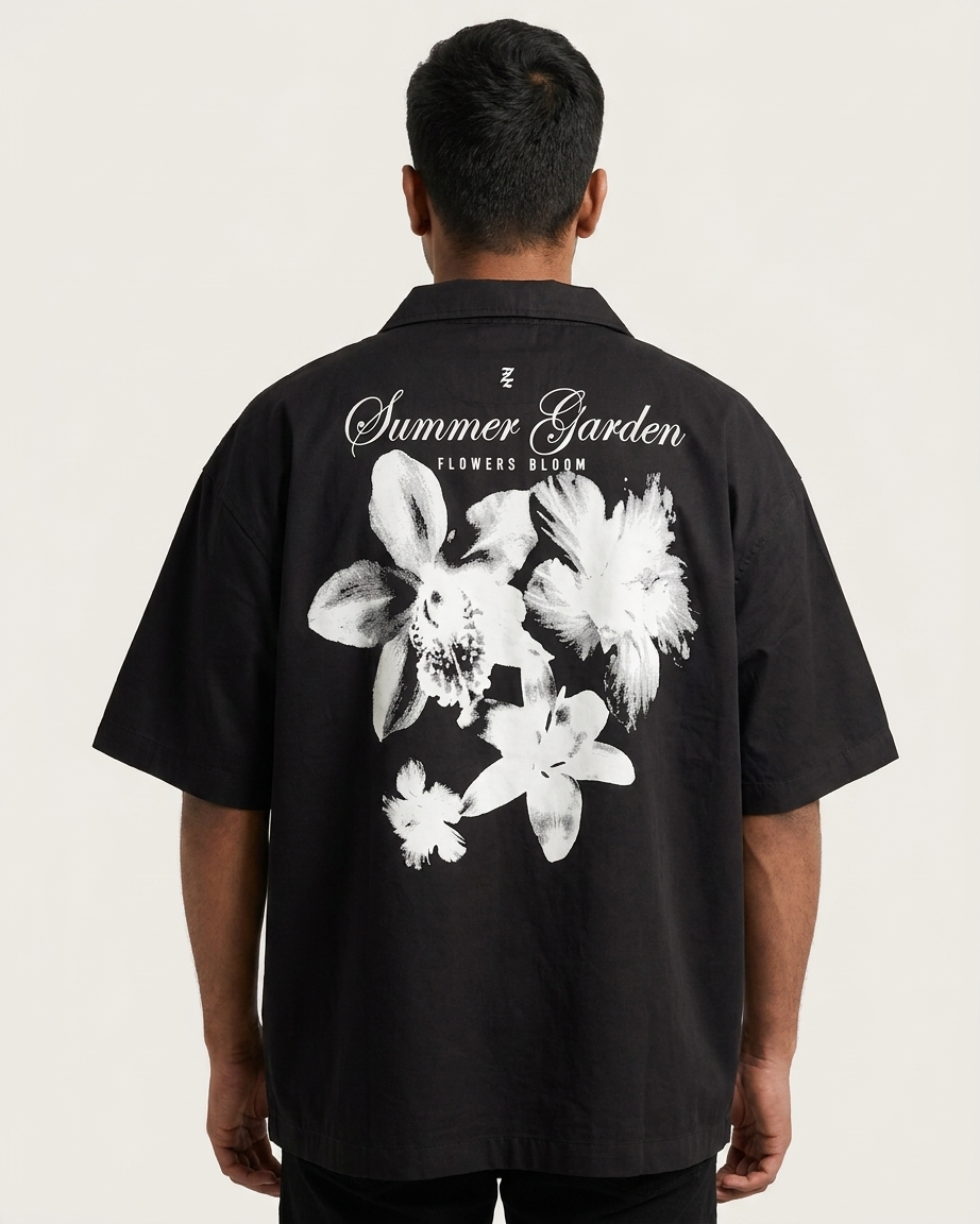 SUMMER GARDEN Cuban Collar Shirt | Floral Graphic Button-Down