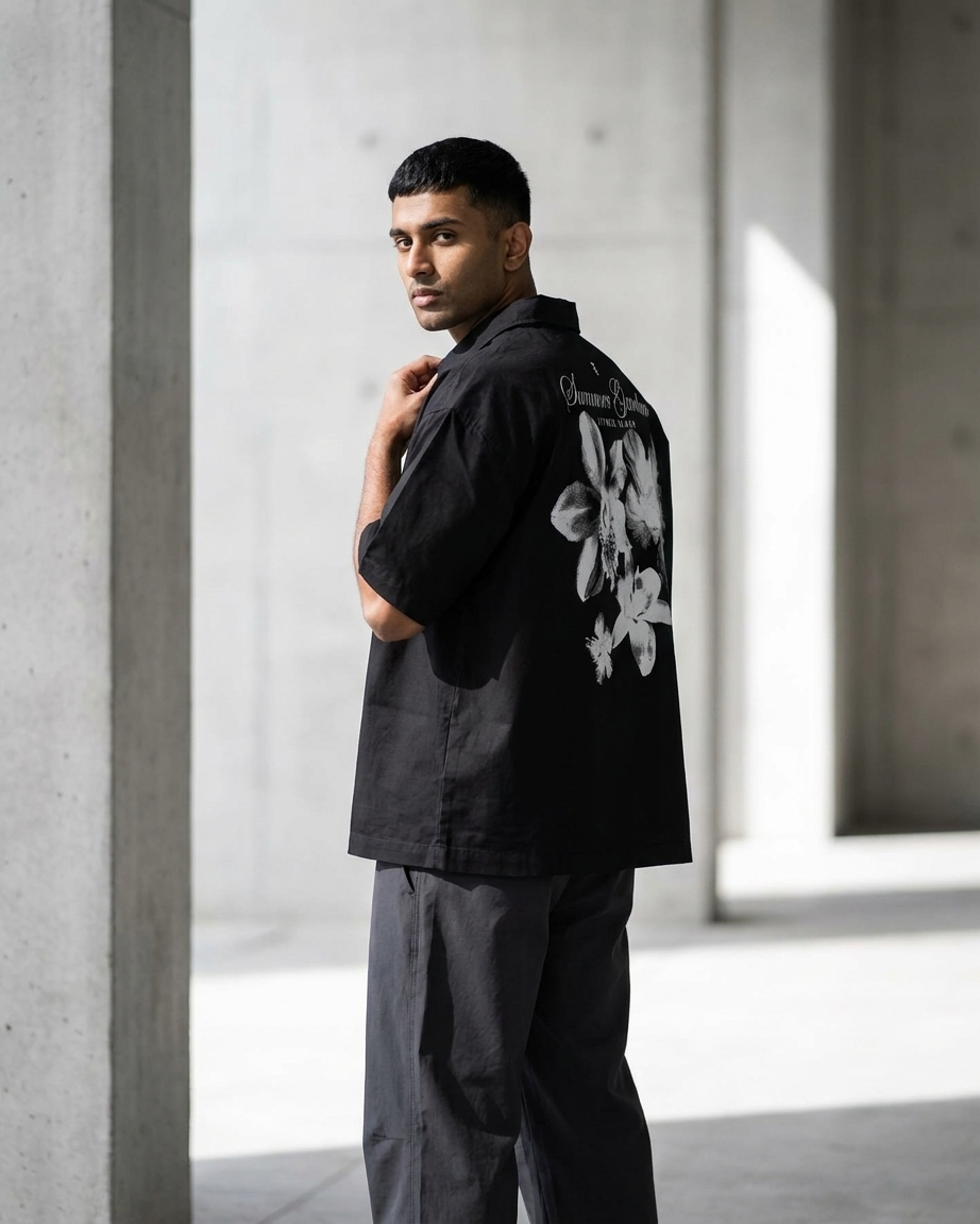 SUMMER GARDEN Cuban Collar Shirt | Floral Graphic Button-Down