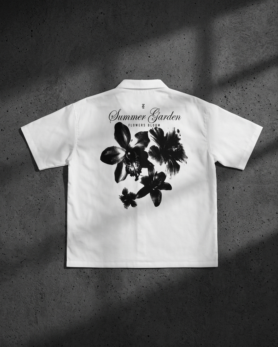 SUMMER GARDEN Cuban Collar Shirt | Floral Graphic Button-Down