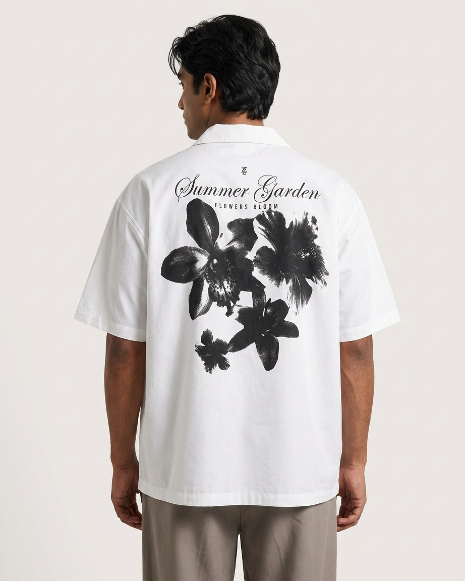 SUMMER GARDEN Cuban Collar Shirt | Floral Graphic Button-Down