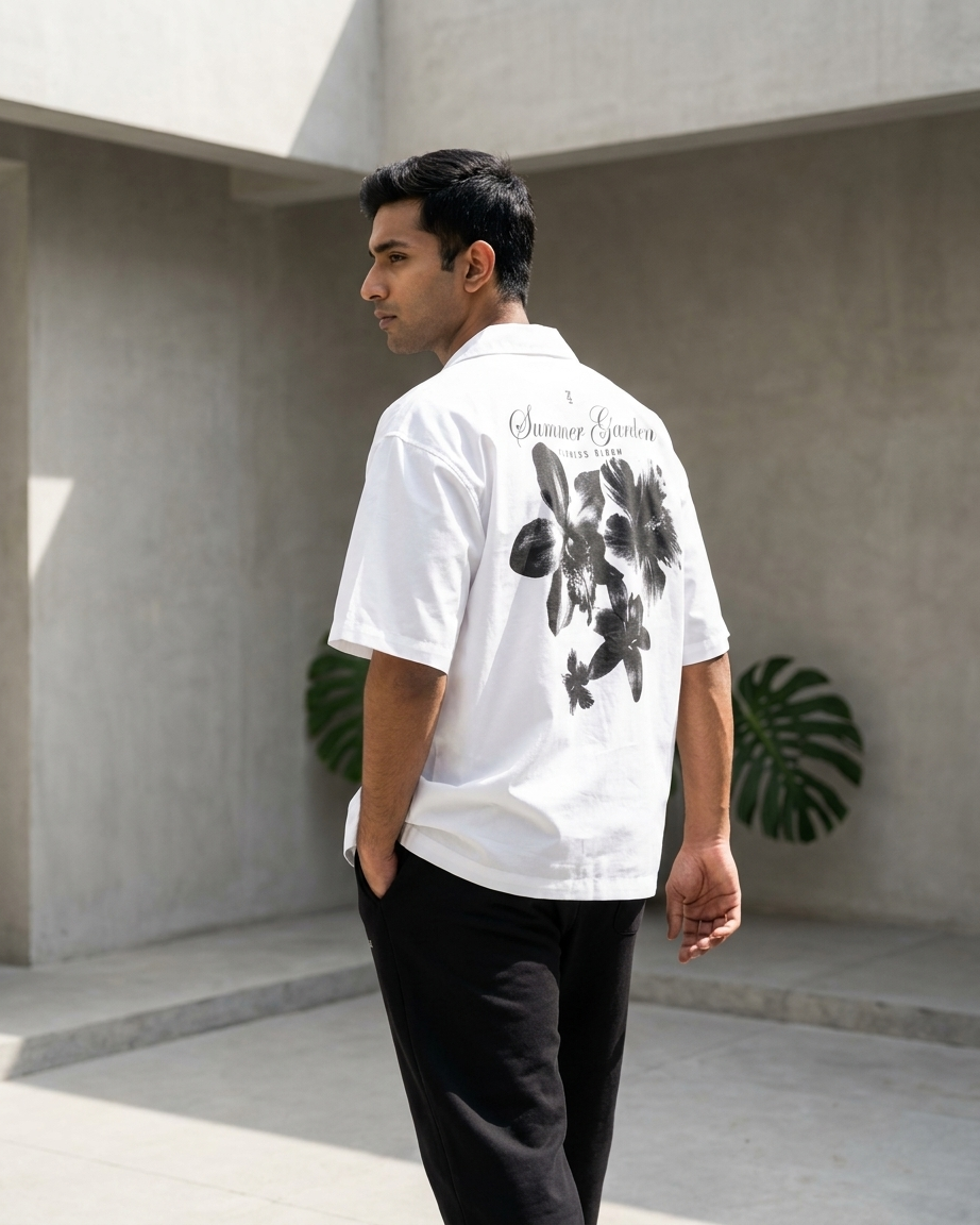 SUMMER GARDEN Cuban Collar Shirt | Floral Graphic Button-Down
